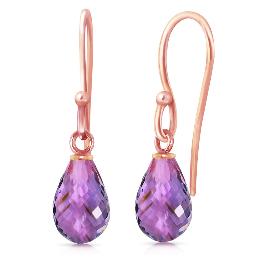 14K. SOLID GOLD FISH HOOK EARRINGS WITH AMETHYST - Picture 1 of 5